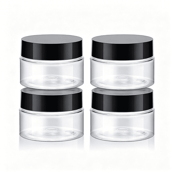 ACDANC 4 Pcs Travel Cosmetic Jars Round Plastic Container Jars, Clear Wide-Mouth Slime Containers Travel Pots Plastic Bottles with Lids Travel Toiletries for Diy Travel Makeup Beauty Supplies
