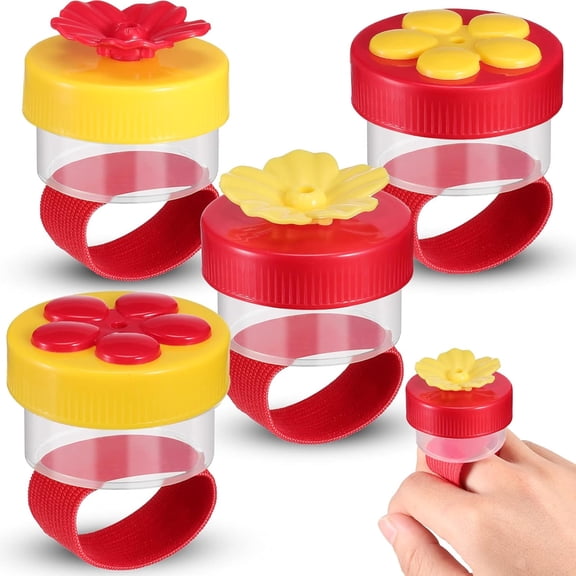 ACDANC 4 Pieces Hummingbird Wrist Feeder for Outdoor Hummingbird Hand Feeder Feeding Perch Feed with Adjustable Strap Flower Held Mini Hand Feeding Tools (Ring Style)