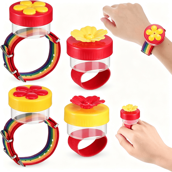 ACDANC 4 Pieces Hummingbird Wrist Feeder for Outdoor Hummingbird Hand Feeder Feeding Perch Feed with Adjustable Strap Flower Held Mini Hand Feeding Tools (Ring and Wrist Style)