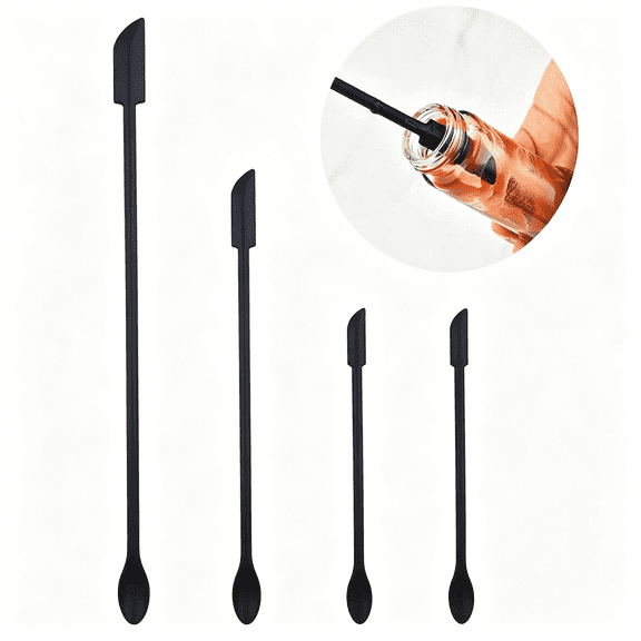 ACDANC 4 Pieces Mini Silicone Spatula Set,Small Rubber Spatula for Makeup,Thin Jar Scraper for Kitchen,mini spatula for cosmetics(4,BLACK)