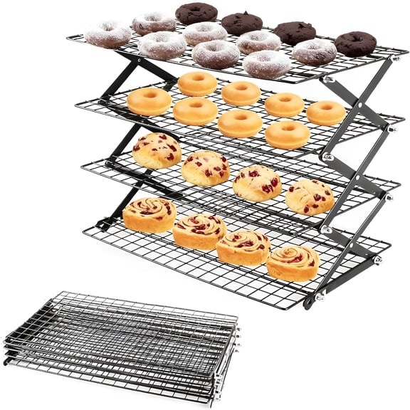 ACDANC 4-Tier Collapsible Cooling Rack with Adjustable 3 Setting,Wire Cooling Roasting Cooking Baking Drying Rack for Cookies Bread Turkey,Candy,Fruit,Snacks