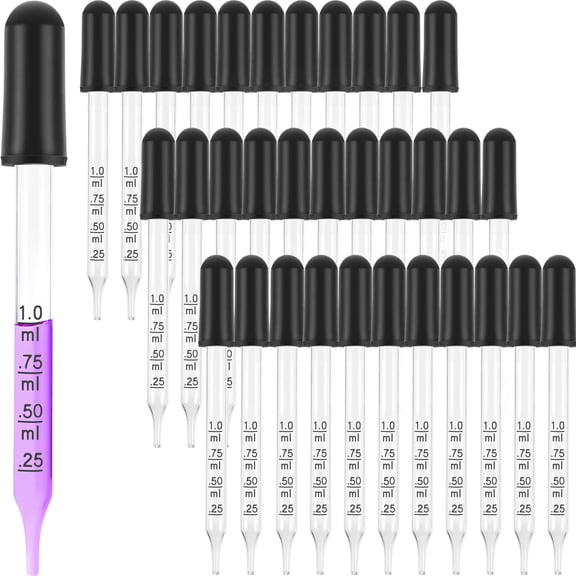 ACDANC 40 Pcs Glass Dropper Bulk,1 Ml Dropper for Liquids Glass Droppers Pipettes for Essential Oil,Medicine,Crafts,Pipette for Mixing Paints,Ear&Eye Drops
