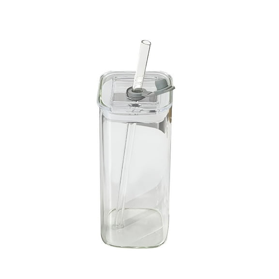 ACDANC 400ml Heat-Resistant Glass Tumbler with Straw&Leak-Proof LidInsulated Cup for Iced Coffee,Juice,and Cold Beverages