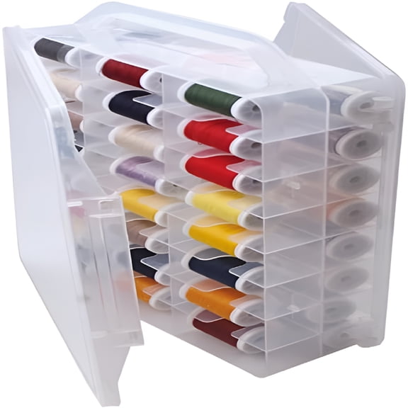 TUWAFE 46 Grids Double Sided Sewing Organizer,Clear Plastic Thread Storage Box