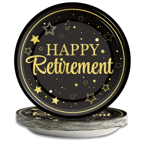 ACDANC 48 Count 7 Inch Retirement Party Plates, Heavy Duty Paper Dessert Plates, Festive Disposable Tableware for Celebration