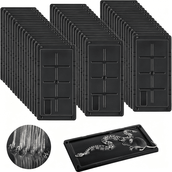 ACDANC 48 Pack Glue Traps for Rats and Snakes,Larger and Heavy Duty Baited Sticky Traps with Non Toxic Glue,Exterminator Plastic Mouse Indoor Board,Ready to Use,Safe to Children and Pets (Black)