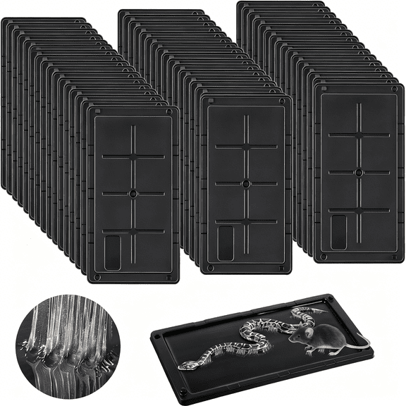ACDANC 48 Pack Glue Traps for Rats and Snakes,Larger and Heavy Duty Baited Sticky Traps with Non Toxic Glue,Exterminator Plastic Mouse Indoor Board,Ready to Use,Safe to Children and Pets (Black)