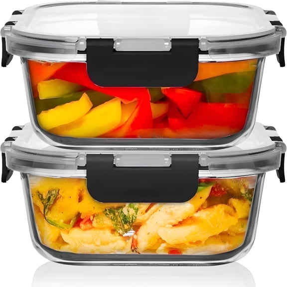 ACDANC 4Cup,42Oz Glass Storage Containers with Lids (4-Pcs) Leakproof,Reusable Meal Prep Containers for Lunch and Leftovers Marinating Container with Lid