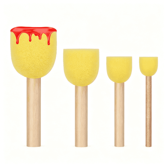 ACDANC 4PCS Round Sponges Brush Set Circle Art Sponge Brushes Paint Sponges for Acrylic Painting and Face Paint Sponge Brush Arts and DIY Crafts, 4 Mixed Size, Yellow