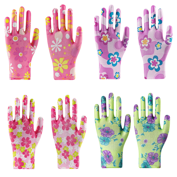 ACDANC 4Pairs Gardening Gloves for Women,PU Coated Work Gloves Women,Floral Garden Gloves,19cm