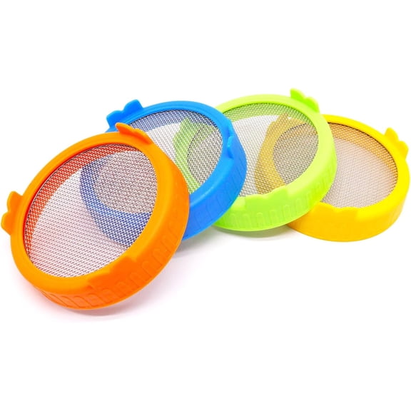ACDANC 4Pcak Sprouting Lids for Mason Jars, 86Mm Wide Mouth Canning Jar Stainless Steel Mesh Screen Strainer Lid for Bean Sprouts Grow Kit - 4 Colors