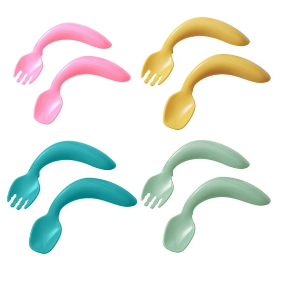 ACDANC 8Pcs Baby Fork Fun Bent Design Toddler Forks Food-Grade Safe Materials Toddler Utensils Pink,Yellow,Lake Green,Macaron