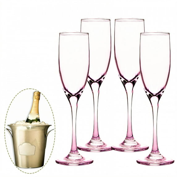 ACDANC 4Pcs Champagne Flutes Plastic Pink 5 oz Clear Cups Cocktail Cups for Home Events
