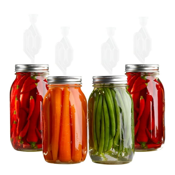 ACDANC 4 Pack Mason Jar Fermentation Lids with Airlocks, Reusable Metal & Plastic Fermenting Kit with Silicone Rings, Airtight Sealing for Sauerkraut, Kimchi, Pickles, Home Brewing, Regular Mouth