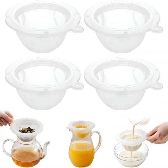 ACDANC 4Pcs Fine Mesh Strainer,5 Inch Plastic Strainer for Oils,Juice,Wine,Coffee,Milk,Tea,Powder,Nut Milk,Honey (200+100 Mesh)