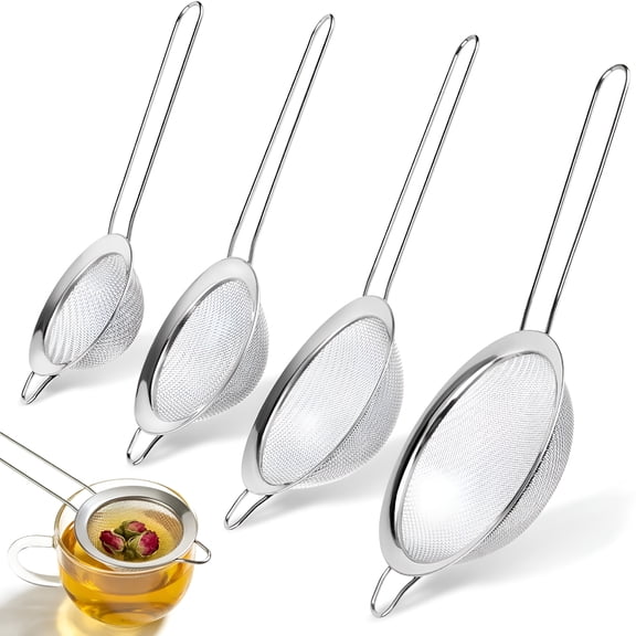 ACDANC 4Pcs Fine Mesh Strainer Set,Premium Stainless Steel Fine Mesh Strainers,Food Fine Sieve with Non Slip Handle,Perfect for Baking Flour,Drinks,Cocktails,Rice,Jam,Tea(2.8"/3.2"/3.9"/4.7")