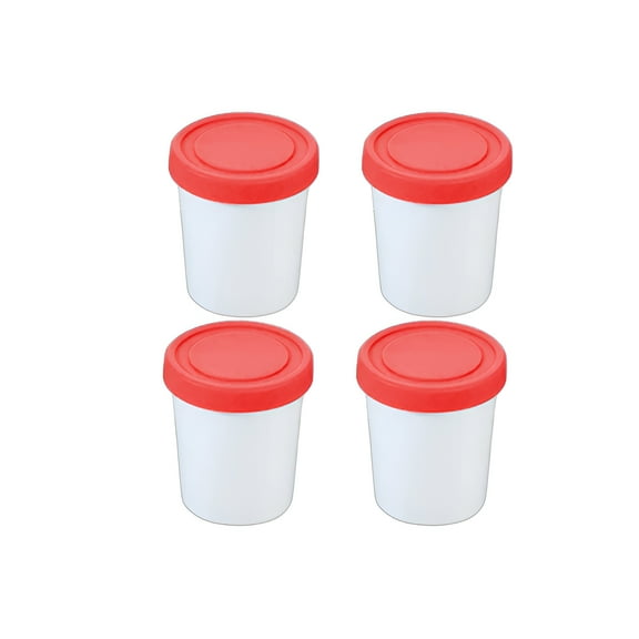 ACDANC 4Pcs Ice Cream Containers,Ice Cream Cup Quart Containers with Lids,Packaging Bucket Freezer Storage Containers,Red,Plastic