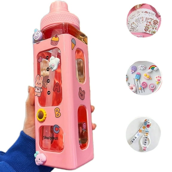 ACDANC 4Pcs Kids Water Bottle Smooth Ergonomic Grip Water Bottle with Straw Handcrafted Color Blend Water Bottle with Straw,Pink