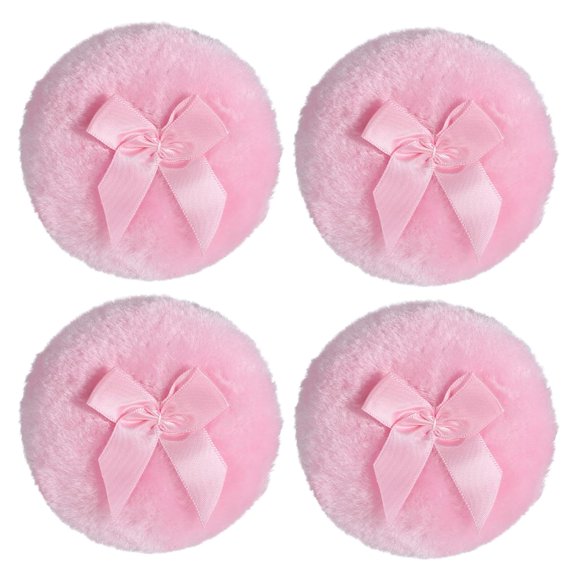 ACDANC 4Pcs Large Fluffy Powder Puff, 3.5 Inch Body Powder Puff, Soft Washable Reusable Dusting Powder Puff, Loose Powder Puffs for Wet Dry Makeup Face Body (Pink)