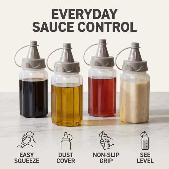 ACDANC 4Pcs Mini Jam Squeeze Bottle Jar Sauce Seasoning Box with Lid,Squeeze Bottle Portable Pp Kitchen Easy Clean Spices Storage Container Condiment Squeeze Bottles
