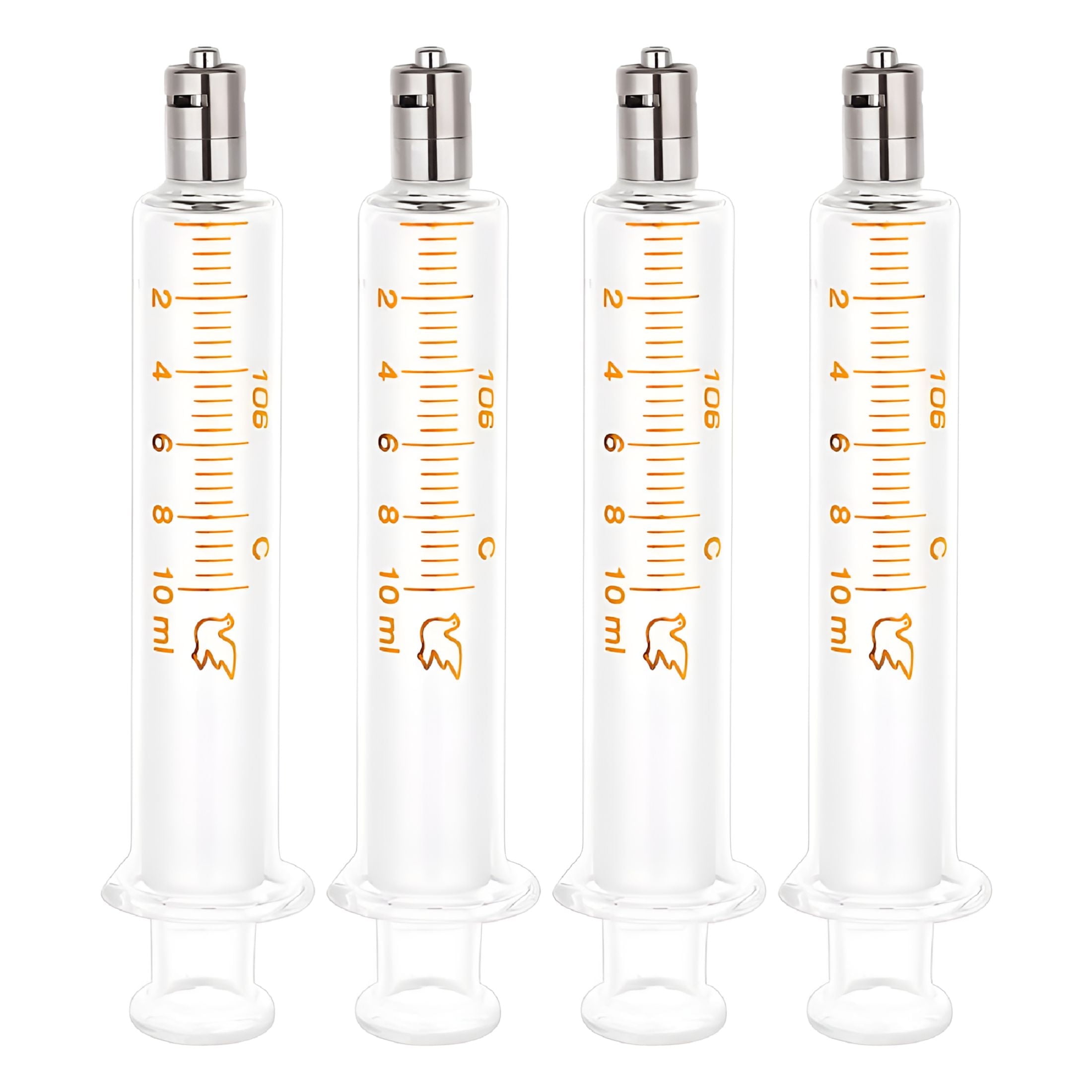 ACDANC 4Pcs Reusable Glass Syringe 10ml Reusable Glass Dispensing Syringes with Metal Luer Lock No Needle Measurement Syringe Tools for Industry or Laboratory Liquids or Pet Feeding