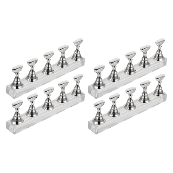 ACDANC 4Pcs Silver Acrylic Nail Art Display Stand for Diy Work Assistance And Practice Nail Stand for Painting Nails