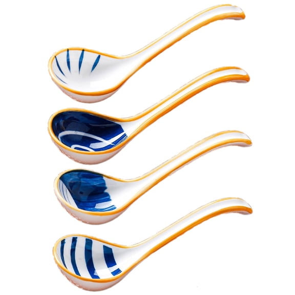 ACDANC 4Pcs Soup Spoons Elegant Hand-Painted Floral Design Spoons Deep Bowl Capacity Long-Handled Soup Spoon Orchid Grass ,Naruto,Water Escaping,Ripples