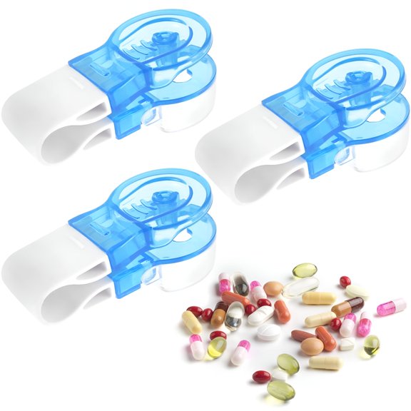 ACDANC 4pcs Portable Pill Taker Reusable Pill Taker Remover with Pill Box Pill Out Tool Pills Blister Pack Opener Pill Taker Household Gadgets for Seniors the Disabled (Blue White)