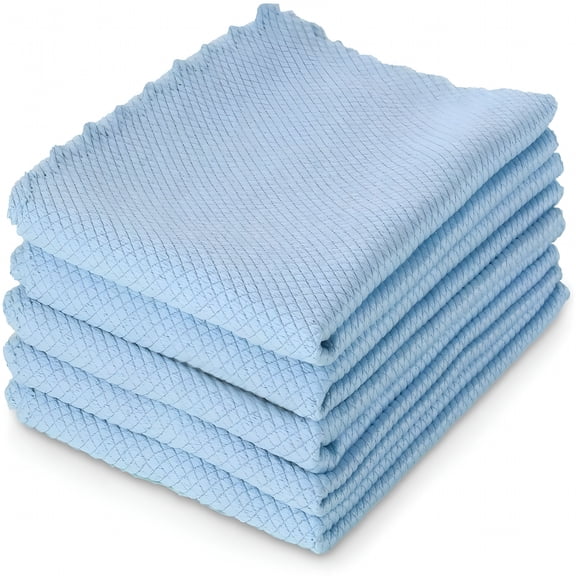 ACDANC 5-Pack Blue Microfiber Glass Cleaning Cloths, 12x16 Inch Lint-Free and Streak-Free Towels for Windows, Mirrors, Stainless Steel, and Cars