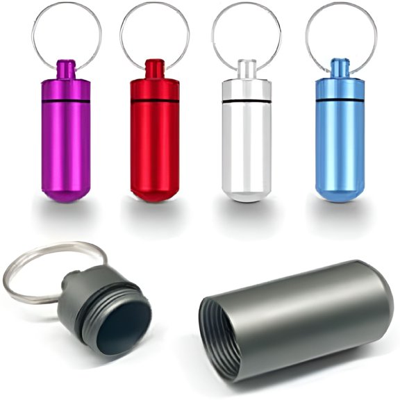 ACDANC 5 Pack Mini Keychain Pill Holder, Waterproof Aluminum Capsule Container, Portable Emergency Tablet Case for Camping