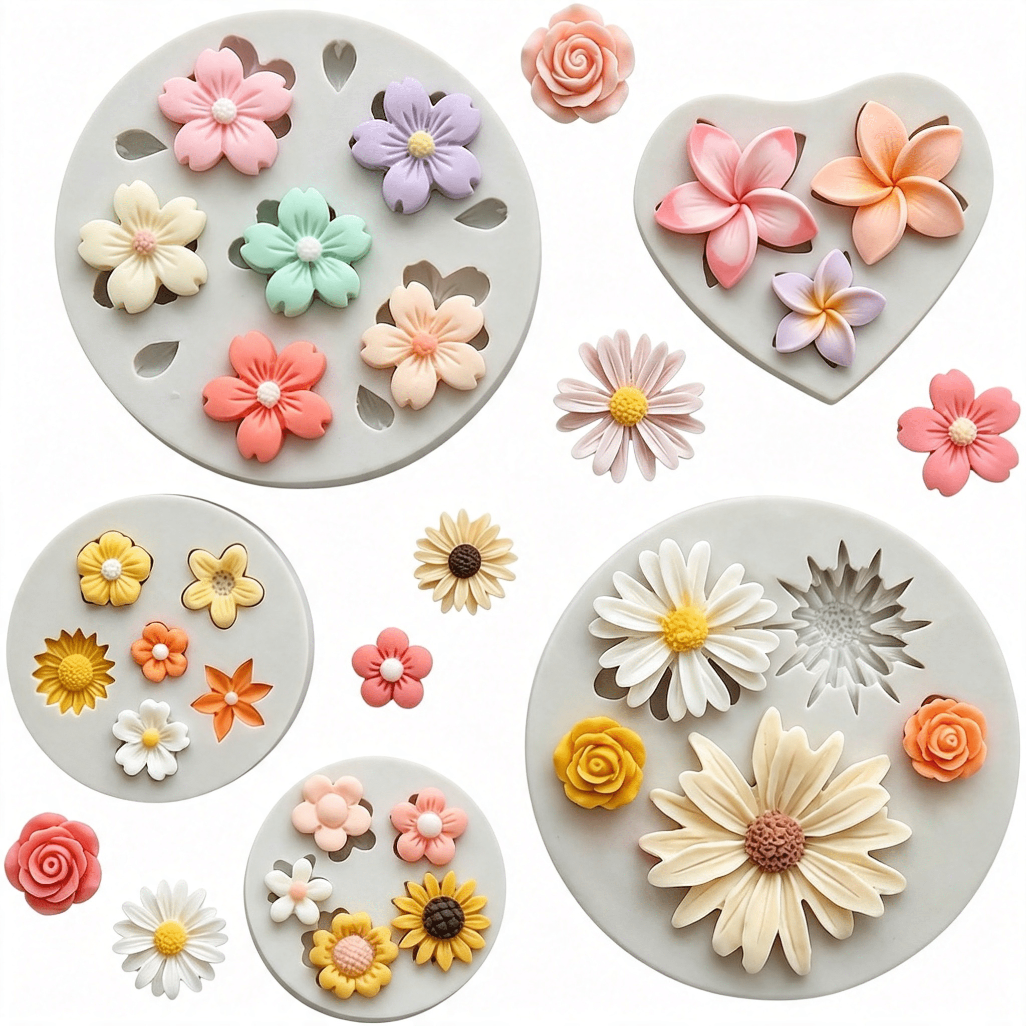 ACDANC 5 Pcs Flower Fondant Molds Flower Rose Daisy Silicone Chocolate ...