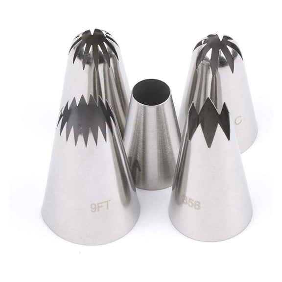 ACDANC 5 Pcs Large Piping Tips Set, Stainless Steel Icing Nozzles for Cake Cupcake Cookie Decorating, Eclairs Churros Macaron Meringues Drop Flower Tips Baking Supplies