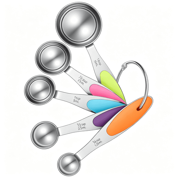 ACDANC 5 Pcs Measuring Spoons Set with Silicone Grip,Heavy Duty Stainless Steel Measure Spoons,1 Tbsp Scoop for Cooking Baking,Coffee Scoop,Kitchen Essentials(1/4 to 15Ml)