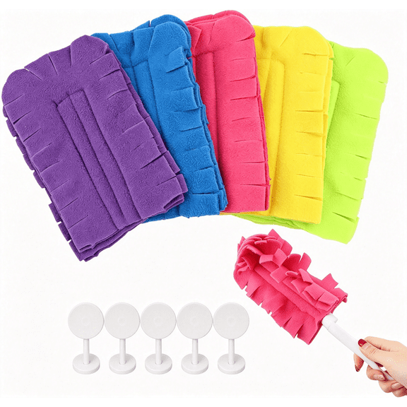 ACDANC 5 Pcs Reusable Duster Refills,360 Electrostatic Washable Microfiber Duster with Handle & 5 Hooks,Multi-Surface Cleaning Tool for Home Car Furniture Fans