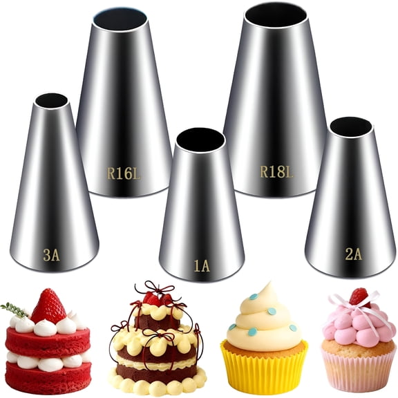 ACDANC 5 Pieces Large Round Piping Tip,Stainless Steel Piping Tips Cake Decorating Tips Set,Frosting Tip Cake Icing Tools for Cupcakes Cakes Cookies Cake Decorating Tools