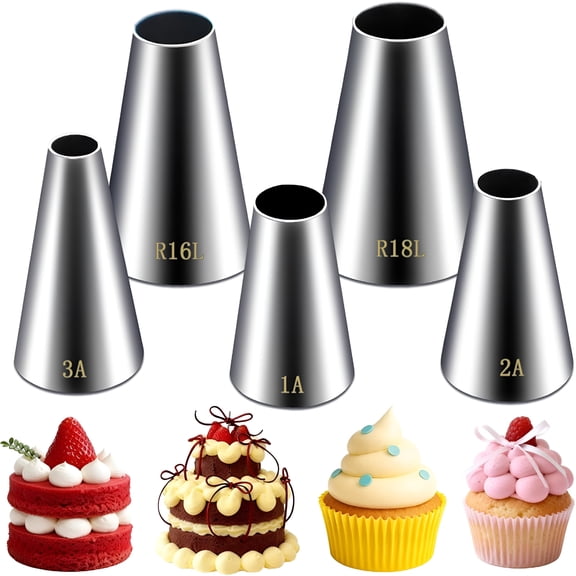 ACDANC 5 Pieces Large Round Piping Tip,Stainless Steel Piping Tips Cake Decorating Tips Set,Frosting Tip Cake Icing Tools for Cupcakes Cakes Cookies