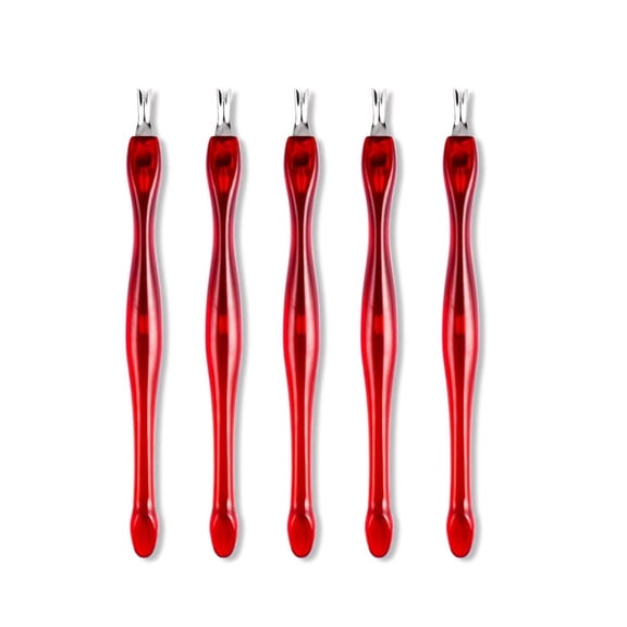 ACDANC 5 Pieces Stainless Steel V-Shaped Dead Skin Fork,Remove Dead Skin Around Nails,4" Manicure and Pedicure Care Tool with Plastic Handle,Suitable for Home and Nail Shop(Red)