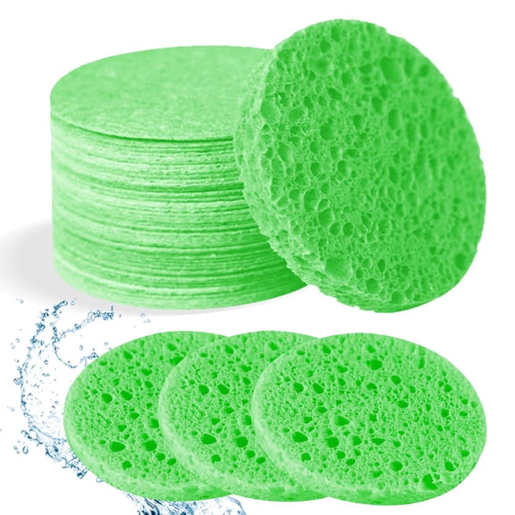ACDANC 50-Count Facial Sponges Compressed Natural Cellulose Sponge Round Shape Face Sponge for Face Cleansing Exfoliating and Makeup Removal,Eco-Friendly Green Sponges