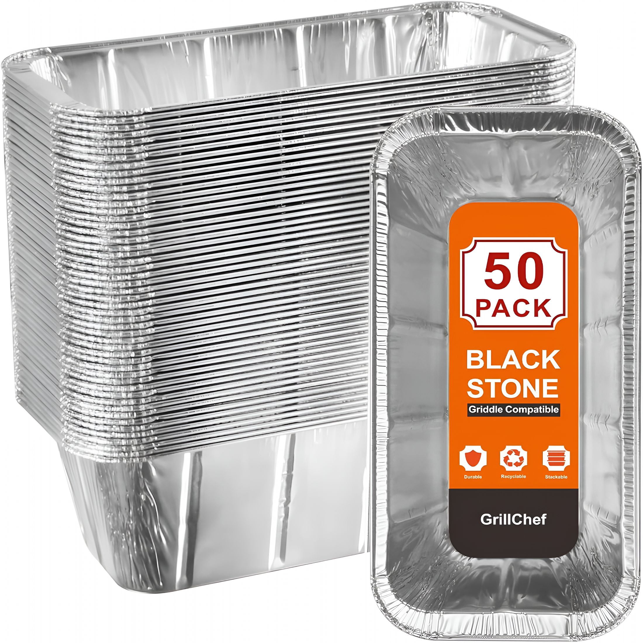 ACDANC 50-Pack Blackstone Griddle Accessories Grease Cup Liners, Drip Pan Aluminum Foil for Blackstone 17, 22, 28, 36 Inch Griddle, Grease Catcher Grill Tray, Disposable, Gift Box Design