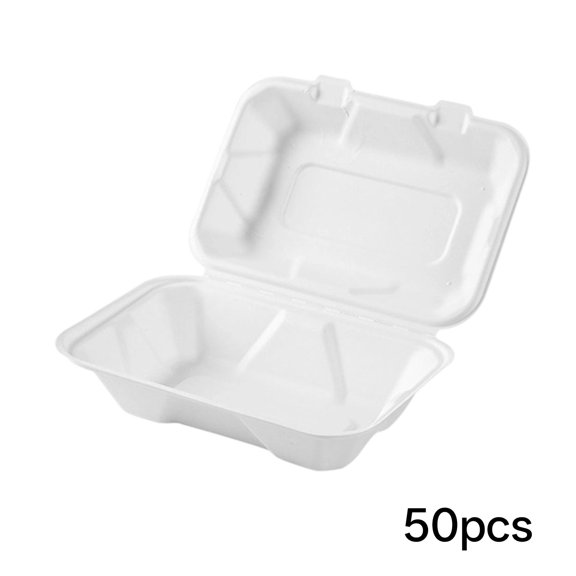 ACDANC 50 Pack Clamshell to Go Containers Disposable, Compostable Take Out Food Containers, 9X6" Heavy-Duty to Go Boxes, Eco-Friendly Biodegradable to Go Containers for Food