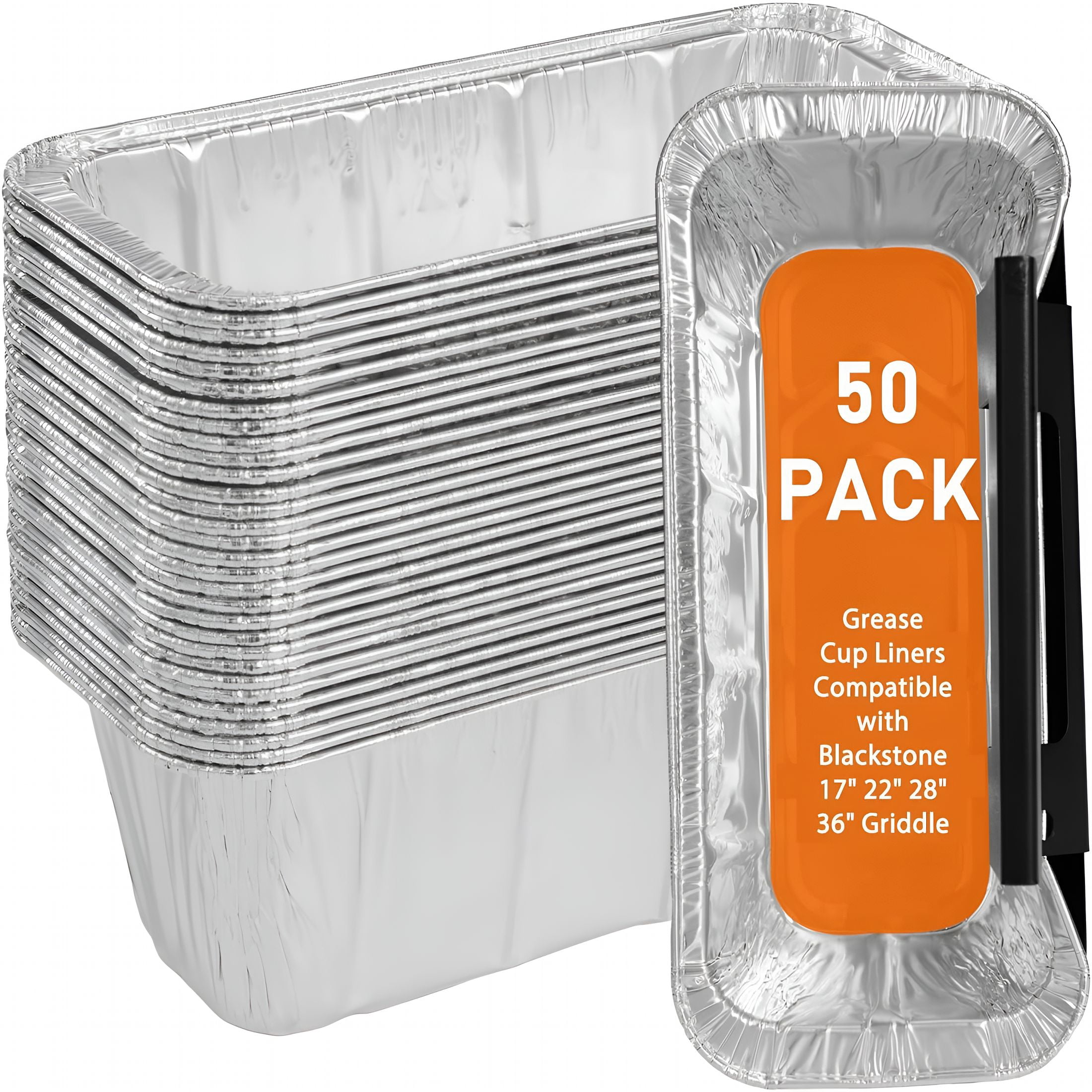 ACDANC 50-Pack Griddle Accessories for Blackstone - Grease Cup Liners Compatible with Blackstone 5017 Griddle, Aluminum Foil Drip Pan Disposable Grease Catcher Tray for 17, 22, 28, 36 Inch