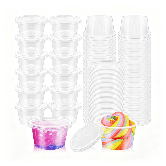 ACDANC 50 Sets 4 Oz Clear Slime Containers with Lids,Disposable Portion Condiment Container Jello Shot Cups,For Meal Prep,Dipping Sauces,Salad Dressing