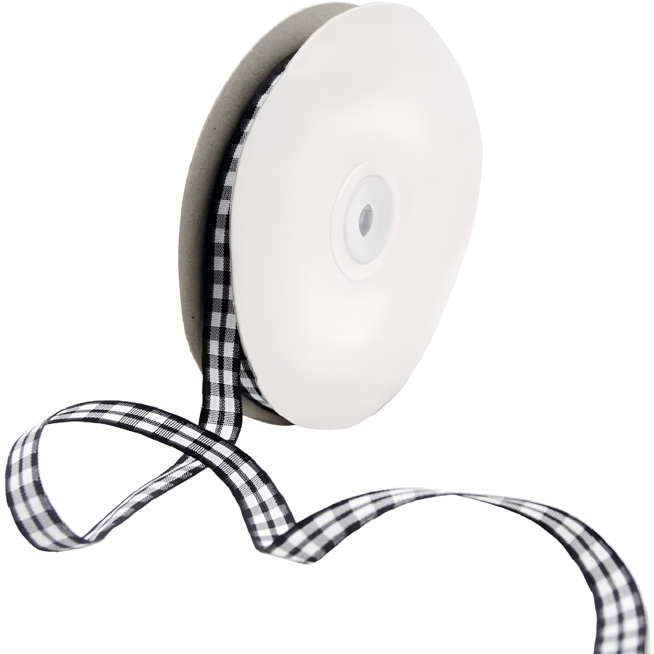 ACDANC 50 Yard Large Buffalo Check Ribbon - 3/8 Inch Plaid Ribbon,Lumberjack Ribbon for Party Supplies and Christmas,Valentine's DIY Craft (Black-3/8")