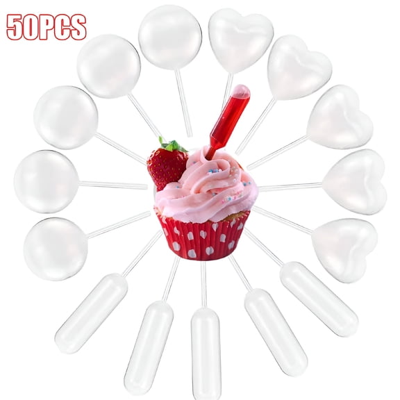 ACDANC 2026 New 50Pcs 4Ml Disposable Plastic Squeeze Transfer Pipettes Dropper,Heart,Round,Rectangular for Jam,Strawberries,Cupcakes,Chocolate,Party