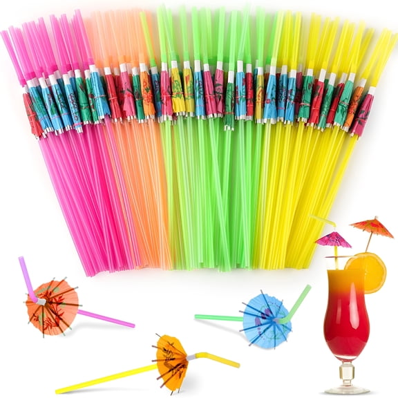 ACDANC 50Pc Umbrella Straws for Cocktails,Tropical Hawaiian Luau Party Decorations (Assorted Colors)