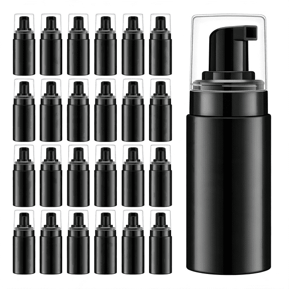 ACDANC 50Pcs 1Oz/30Ml Foam Pump Bottles Mini Empty Travel Foaming Bottles Plastic Refillable Dispenser for Lash Shampoo Hand Soap Cosmetics Portable Travel Pack(Black)