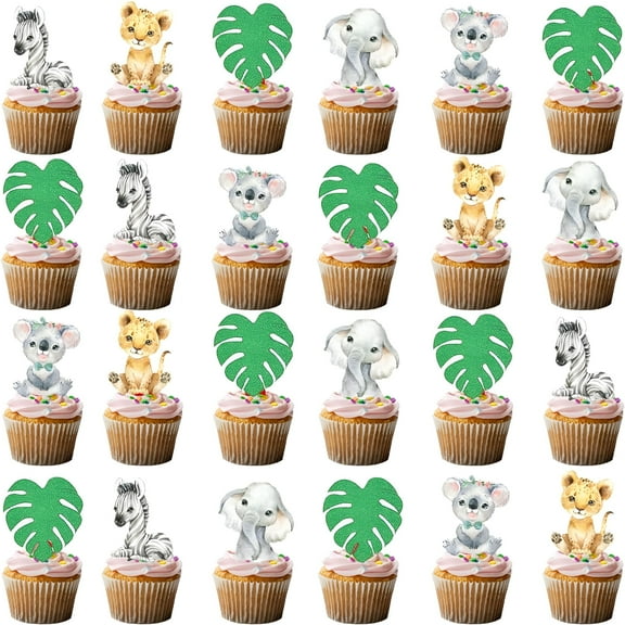 ACDANC 50Pcs Safari Animal Cupcake Toppers for Jungle Safari Wild Birthday Party Decorations Supplies
