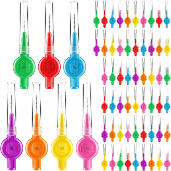 ACDANC 56 Pieces Braces Dental Brush for Cleaner|7 Sizes Interdental Brush for Braces Toothpick Dental Tooth Flossing Picks Teeth Cleaning Tools Braces Cleaner(7 Colors)
