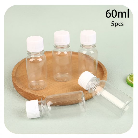 ACDANC 5Pcs 60Ml Small Plastic Bottles Ginger Shot Bottles with Caps Mini Juice Bottles Reusable Liquid Bottle Container Leak Proof