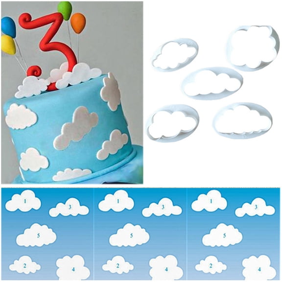 ACDANC 5Pcs Different Pattern Plastic Fluffy Cloud Cutters Cookie Cutters Cake Cutters Fondant Cloud Cutters